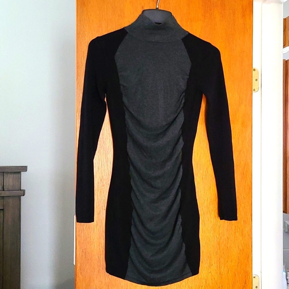 Express Rouched Mock Neck Sweater Dress Grey/Black S
